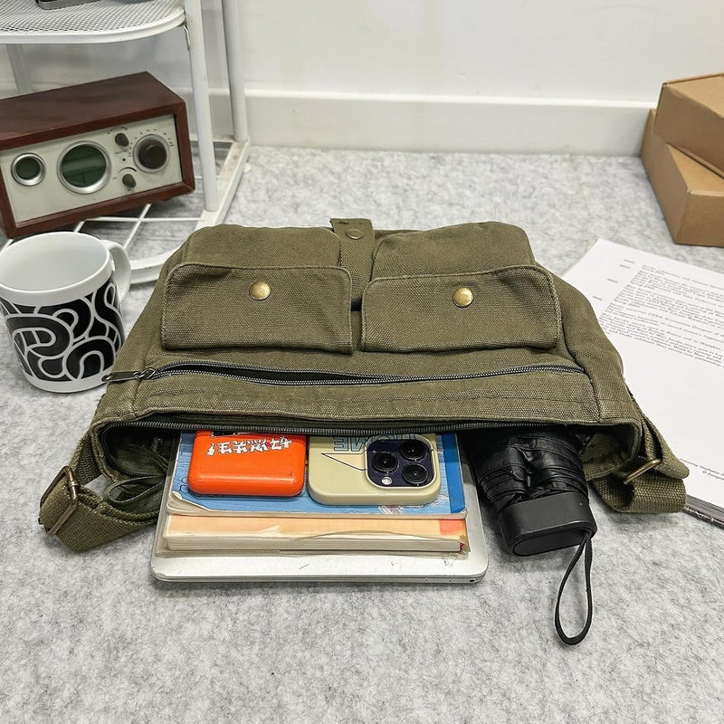 AFGWK School Vintage Canvas Messenger Bag for Men Crossbody Shoulder Bag Satchel Handbags - Image 5